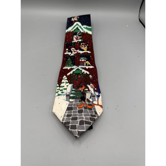 Looney Tunes Christmas Tie 1997 Warner Bros 100% Silk Bugs Bunny Daffy Duck - Picture 1 of 5